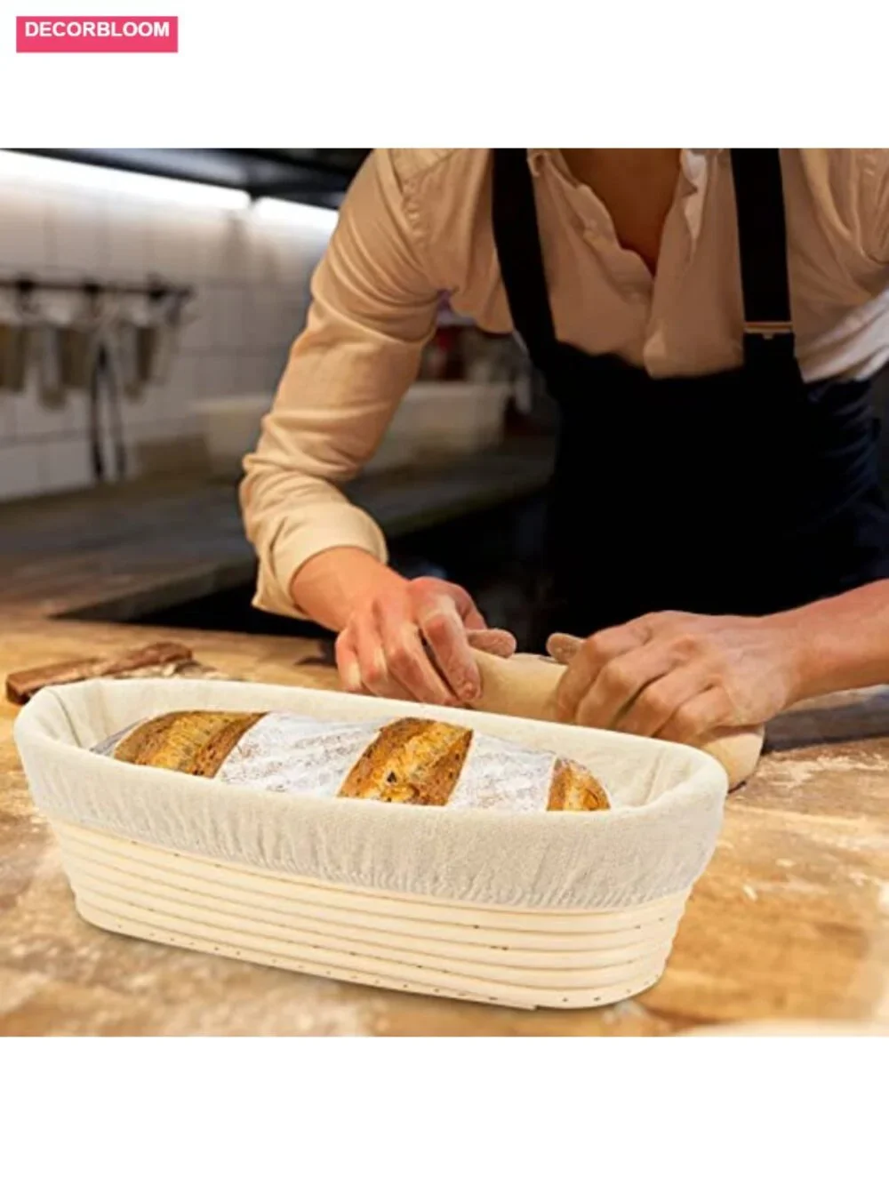 Oval Banneton Bread Proofing Basket with Liner - Rattan Dough Rising Basket for